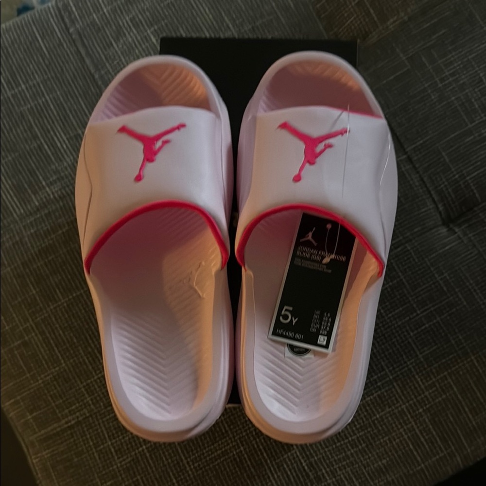 Jordan Pink and White Sandals with Iconic Jumpman Logo